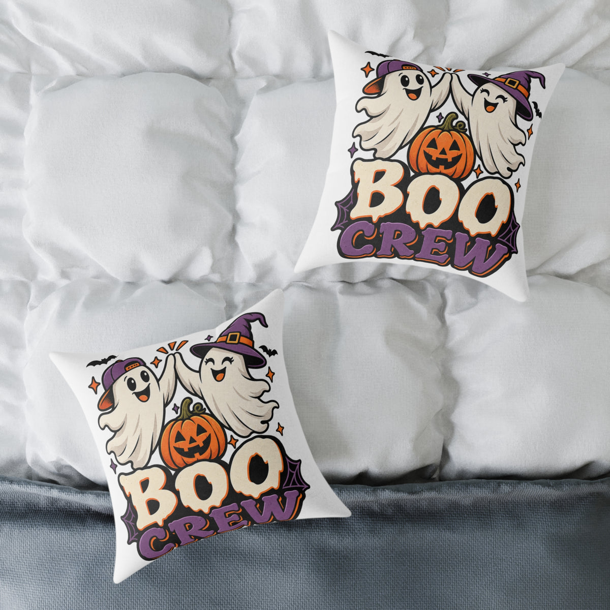 Halloween Boo Crew Pillow — Cute Ghosts & Pumpkin Square Throw Pillow