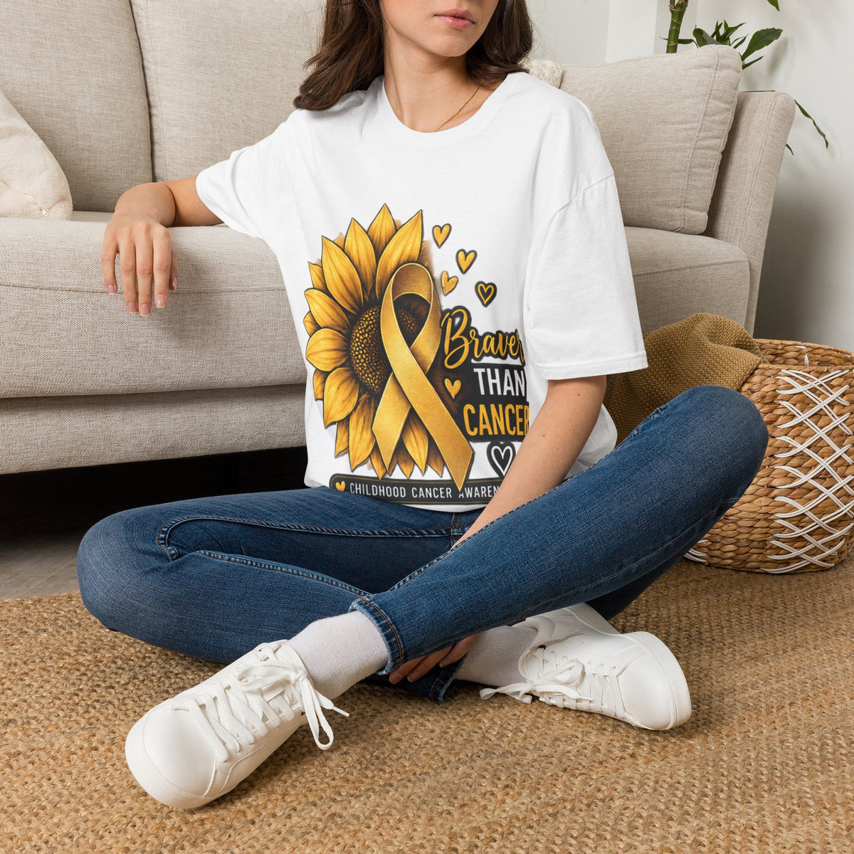 Braver Than Cancer Childhood Cancer Awareness Sunflower T-Shirt