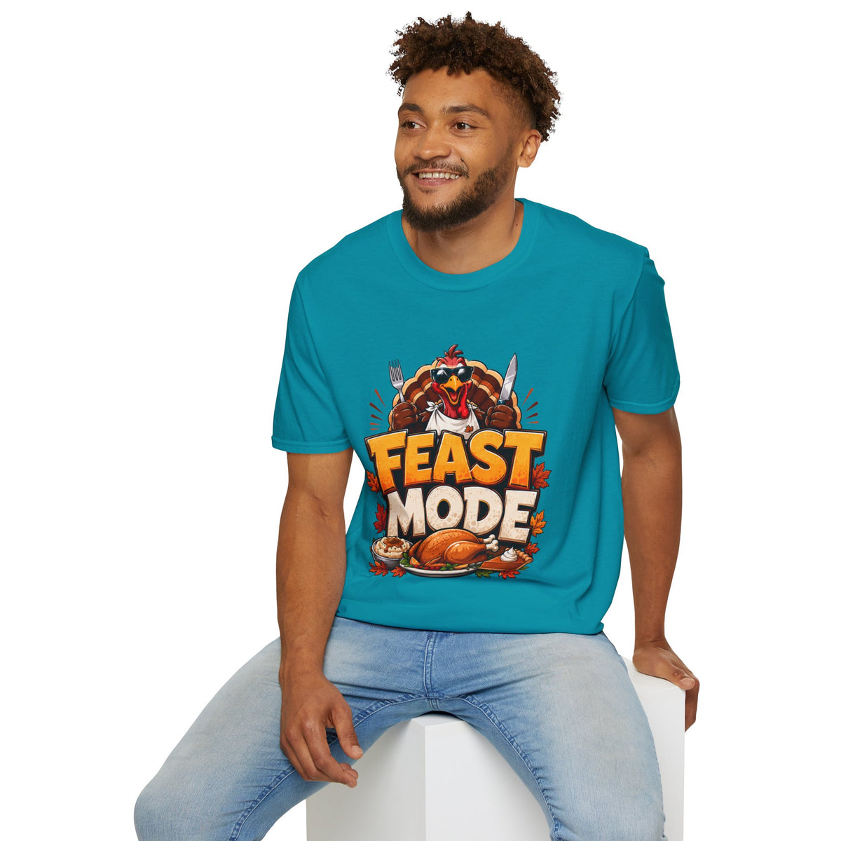Thanksgiving T-Shirt Feast Mode T-Shirt — Funny Thanksgiving Turkey Graphic Tee