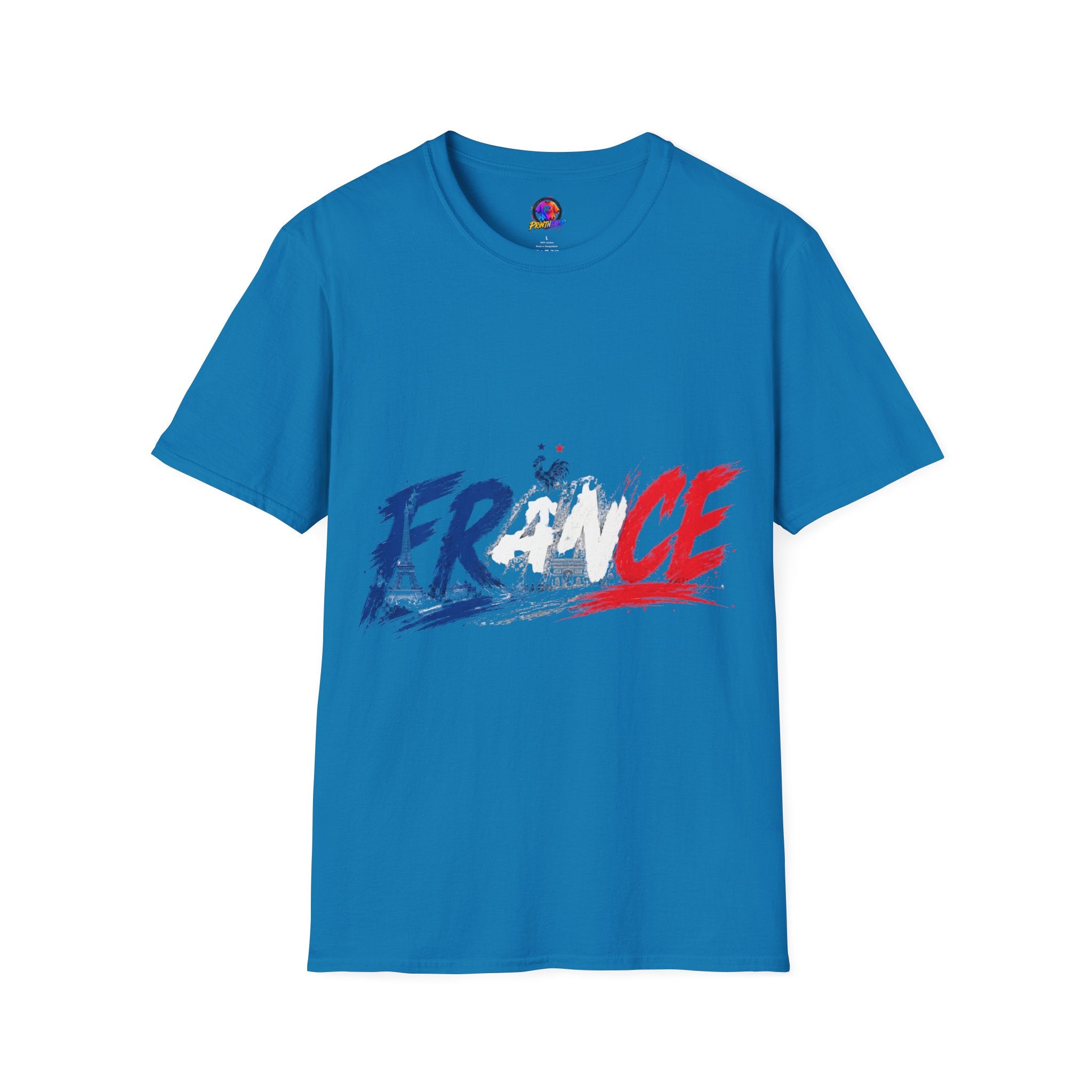 France Brushstroke Graphic T-Shirt — Tricolor Soccer/Travel Fan Tee