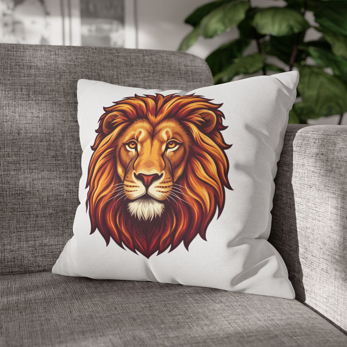 Leo Zodiac Spun Square Pillowcase Lion Face Decorative Pillowcase
