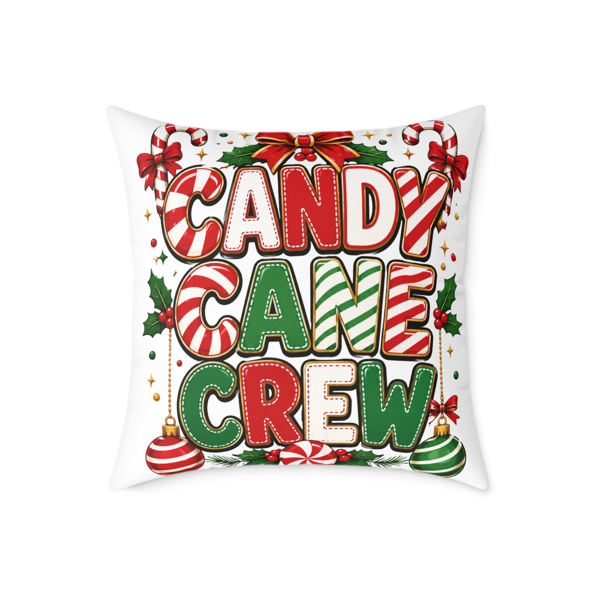Christmas Candy Cane Crew Square Poly Canvas Pillow