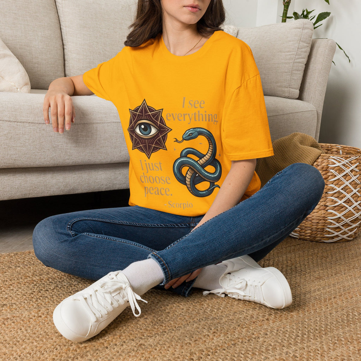 Scorpio “I See Everything” Zodiac T‑Shirt — Astrological Snake & All‑Seeing Eye Design