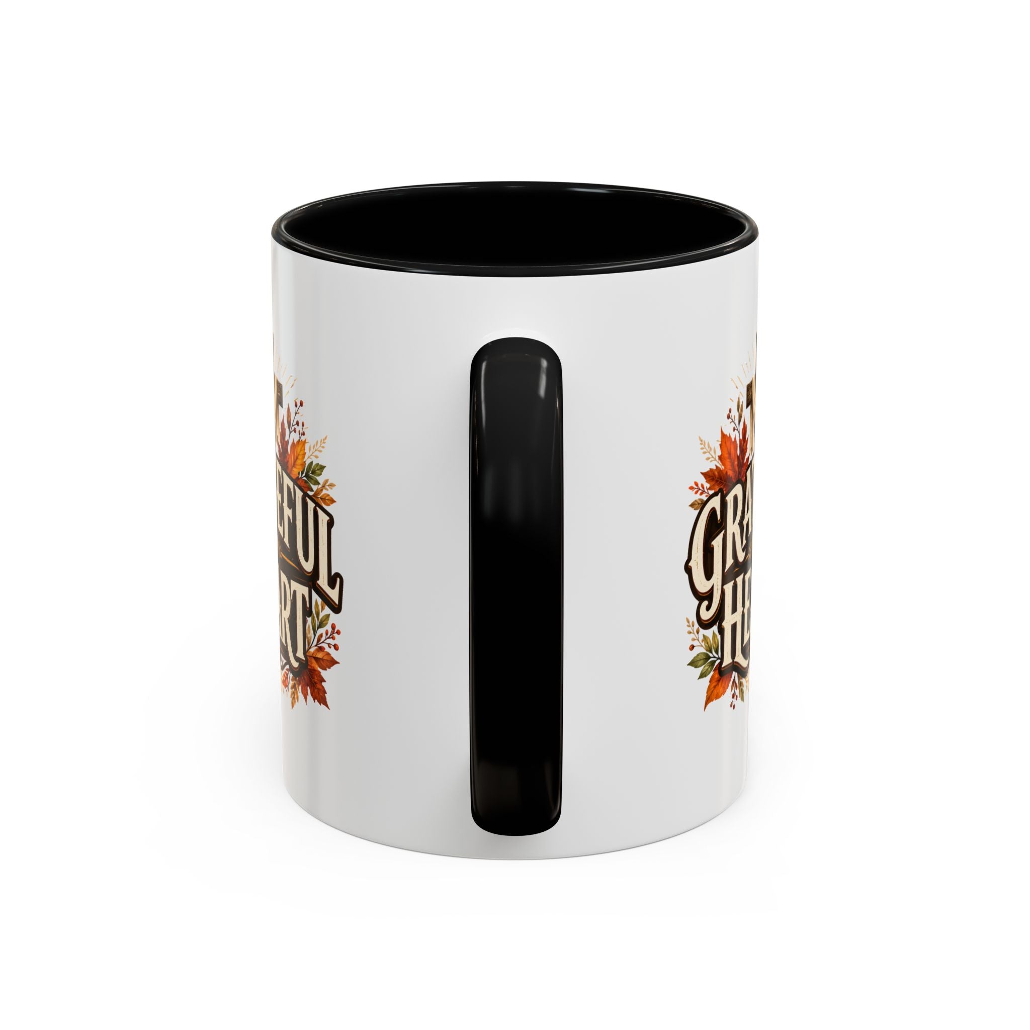 Thanksgiving Mug Grateful Heart Accent Coffee Mug – Autumn Leaves & Cross Spiritual Thanksgiving Gift
