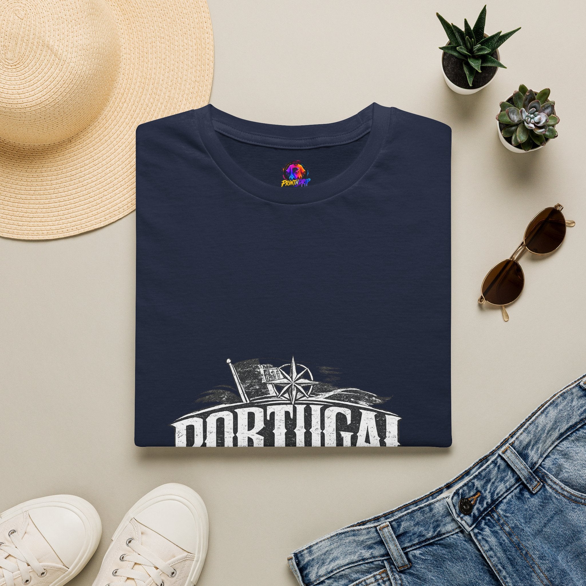 Portugal Vintage Compass T-Shirt — Nautical Travel Souvenir