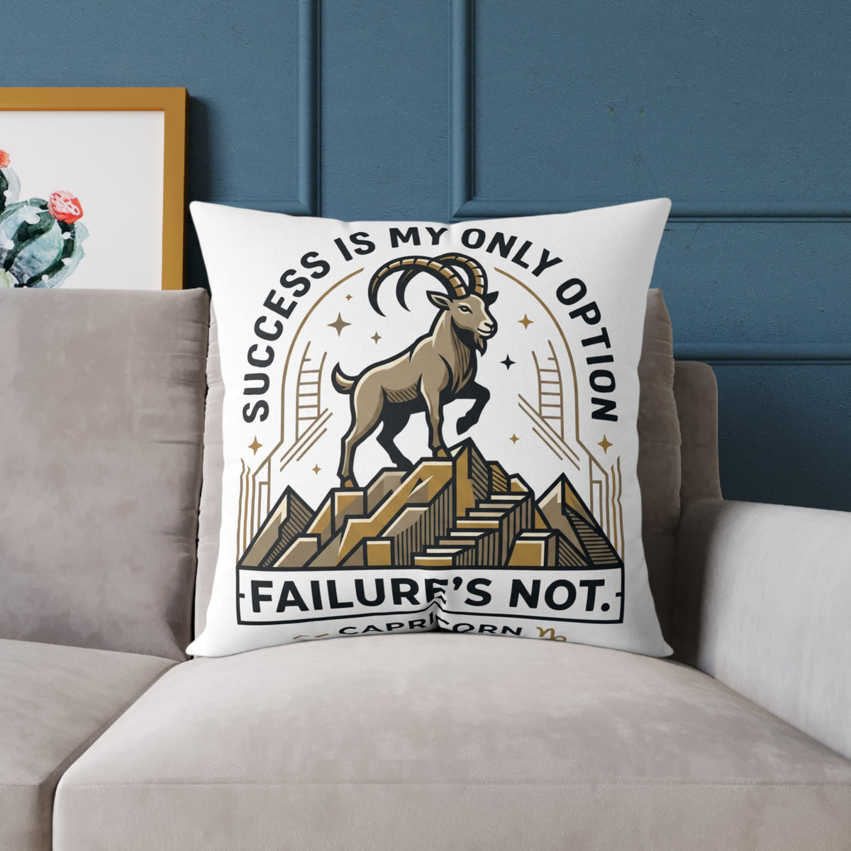 Capricorn Pillow — "Success Is My Only Option, Failure's Not" Capricorn Mountain Goat Decorative Throw Pillow