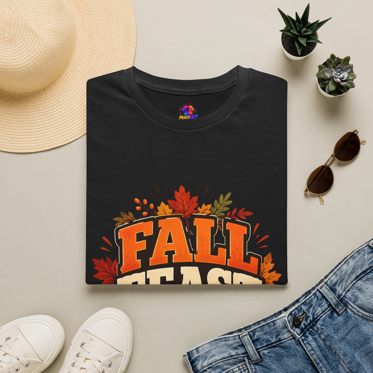 Thanksgiving T-Shirt Fall Feast Crew T-Shirt — Thanksgiving Pumpkin & Leaves Graphic Tee