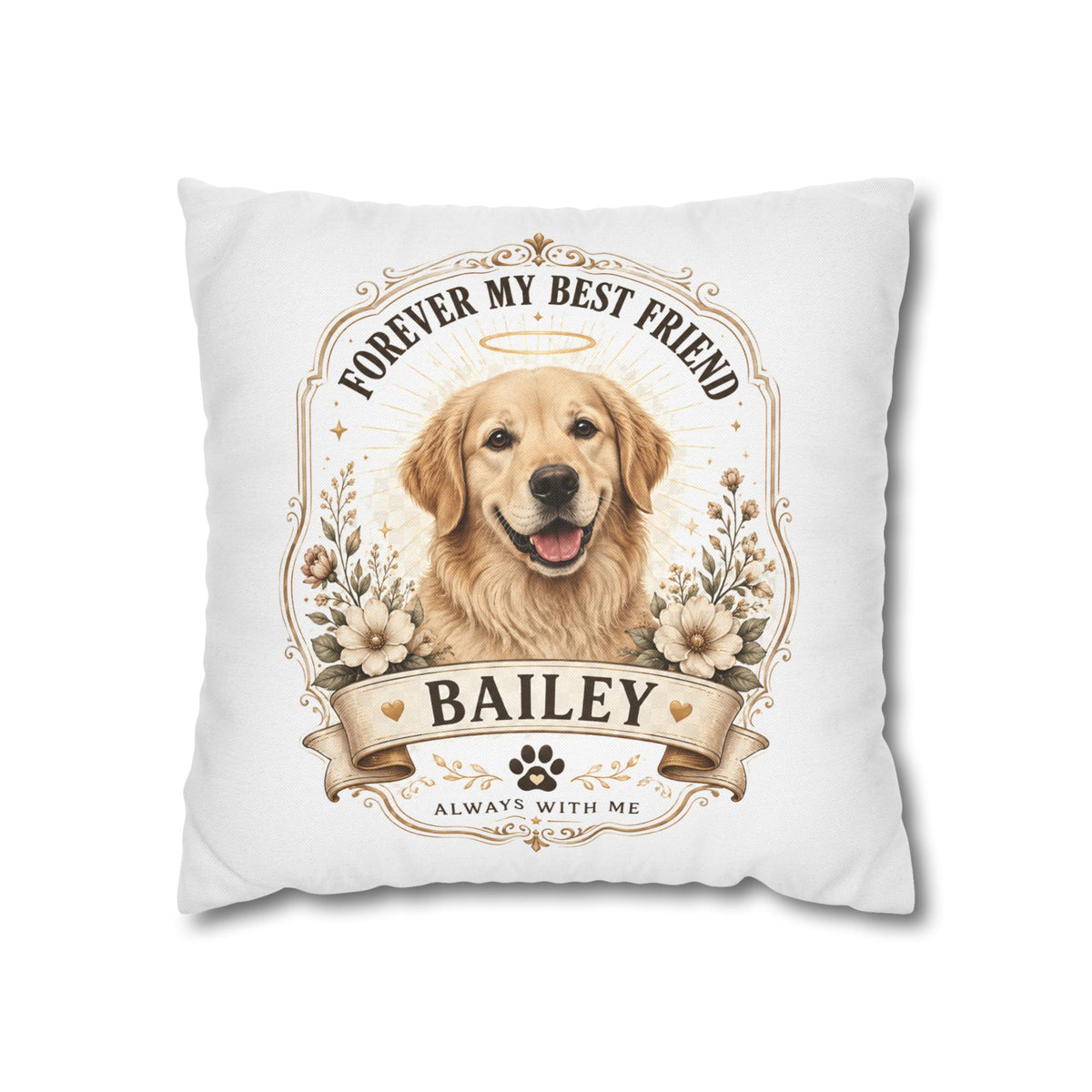 Milo Bailey Dog Dad Mom Golden Retriever Memorial Throw Pillow — "Forever My Best Friend" Personalized Bailey Pillowcase