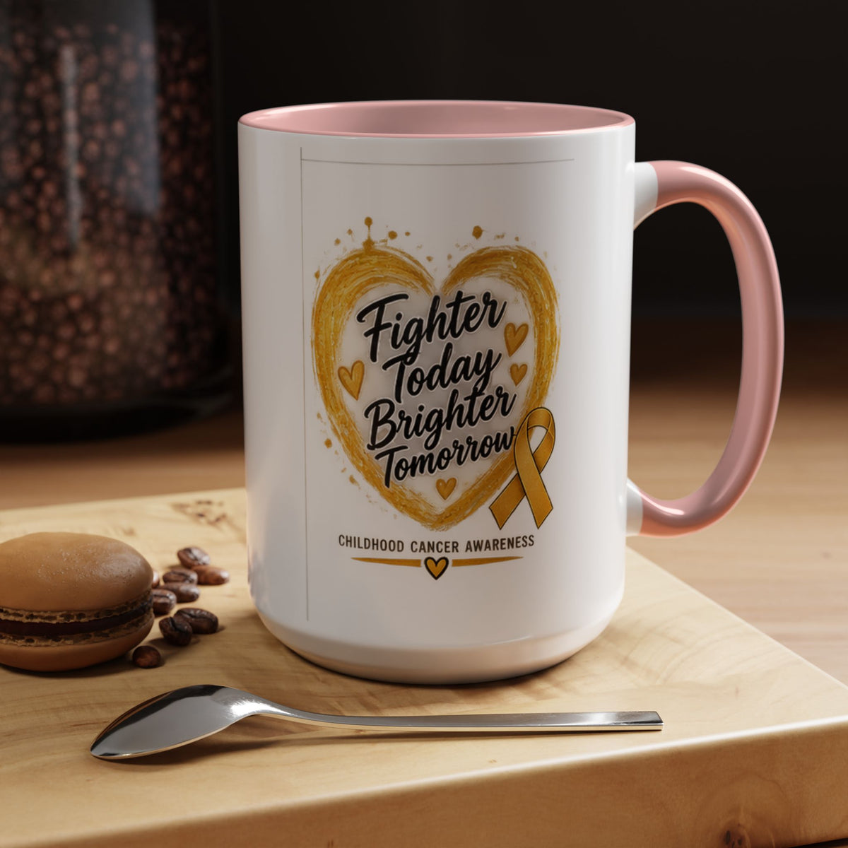 Childhood Cancer Awareness Coffee Mug – "Fighter Today Brighter Tomorrow" (Accent 11/15oz)
