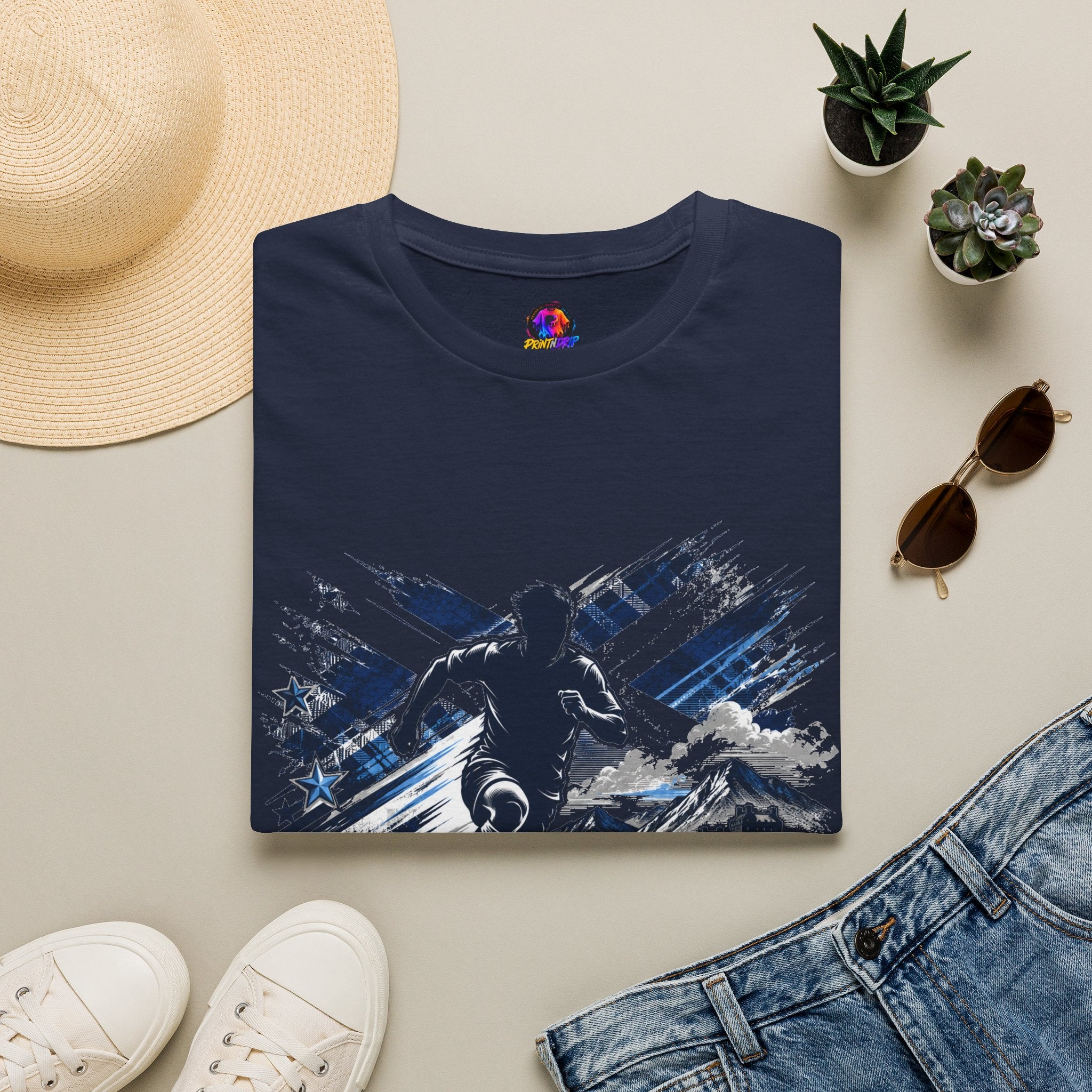 Scotland Highland Storm Soccer T-Shirt — Mountain Soccer Player Graphic Tee