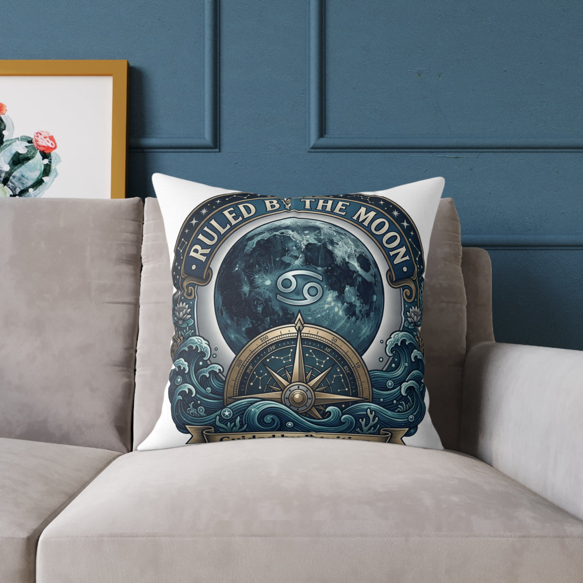 Cancer Zodiac Pillow Ruled By The Moon, Guided By Intuition Square Poly Canvas Pillow