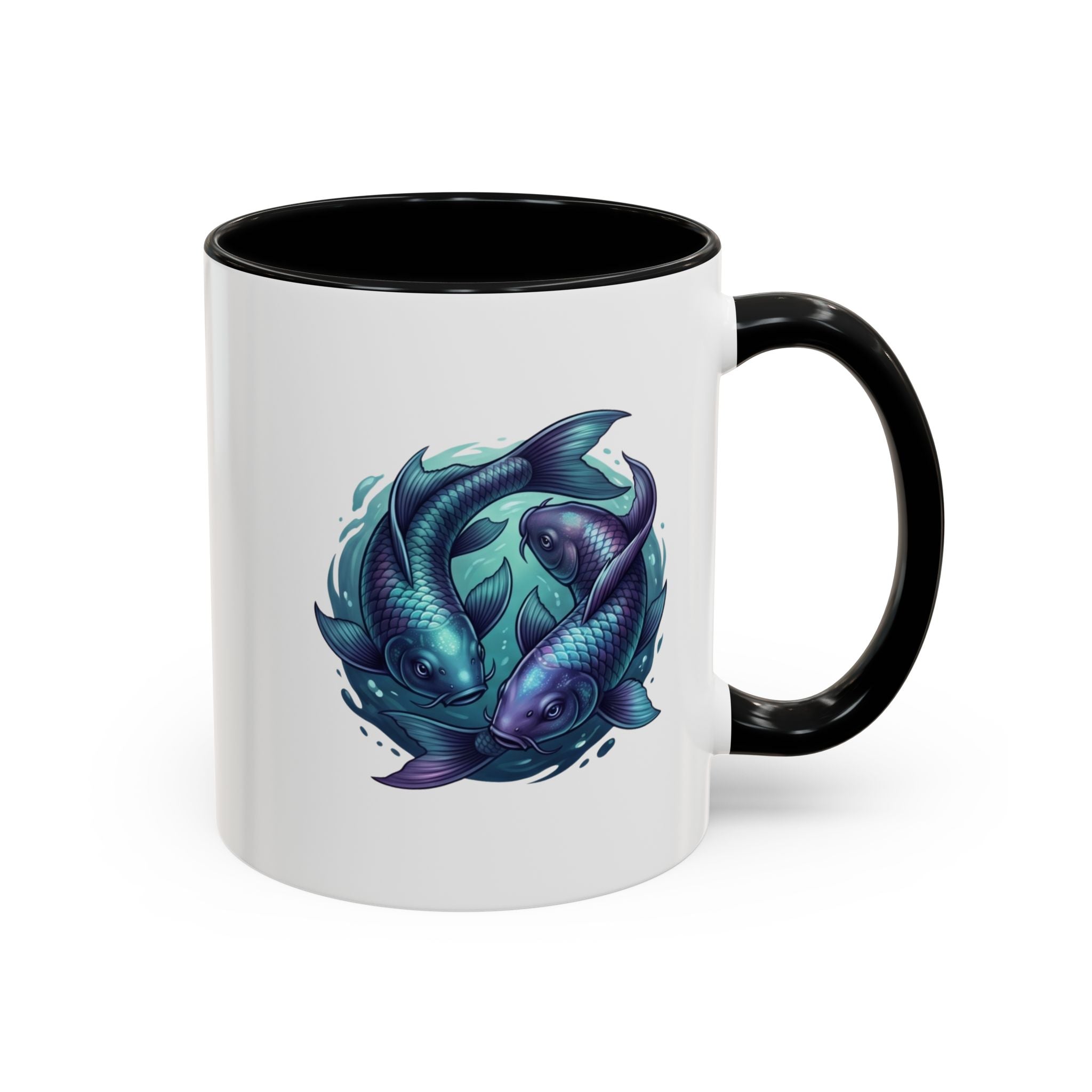 Koi Fish Accent Coffee Mug — Blue Pisces Ceramic Mug