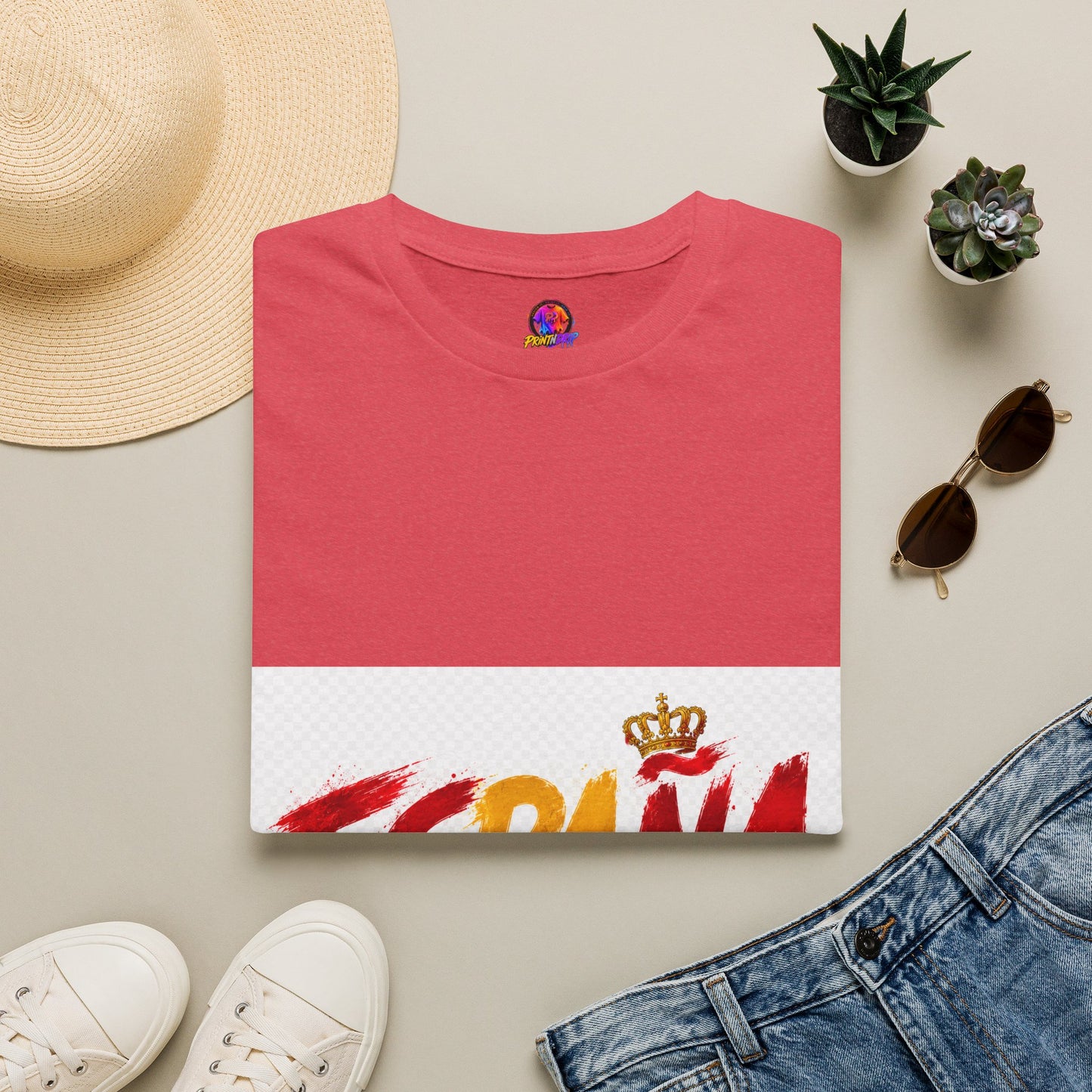 Spain  Graphic T-Shirt — Spanish Flag Brushstroke Design with Crown
