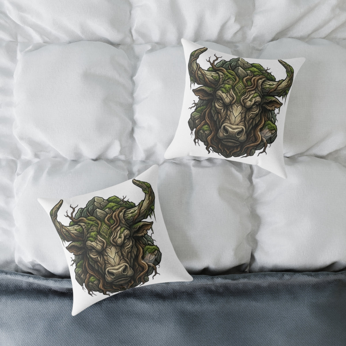 Astrological Bull Head Taurus Square Poly Canvas Pillow