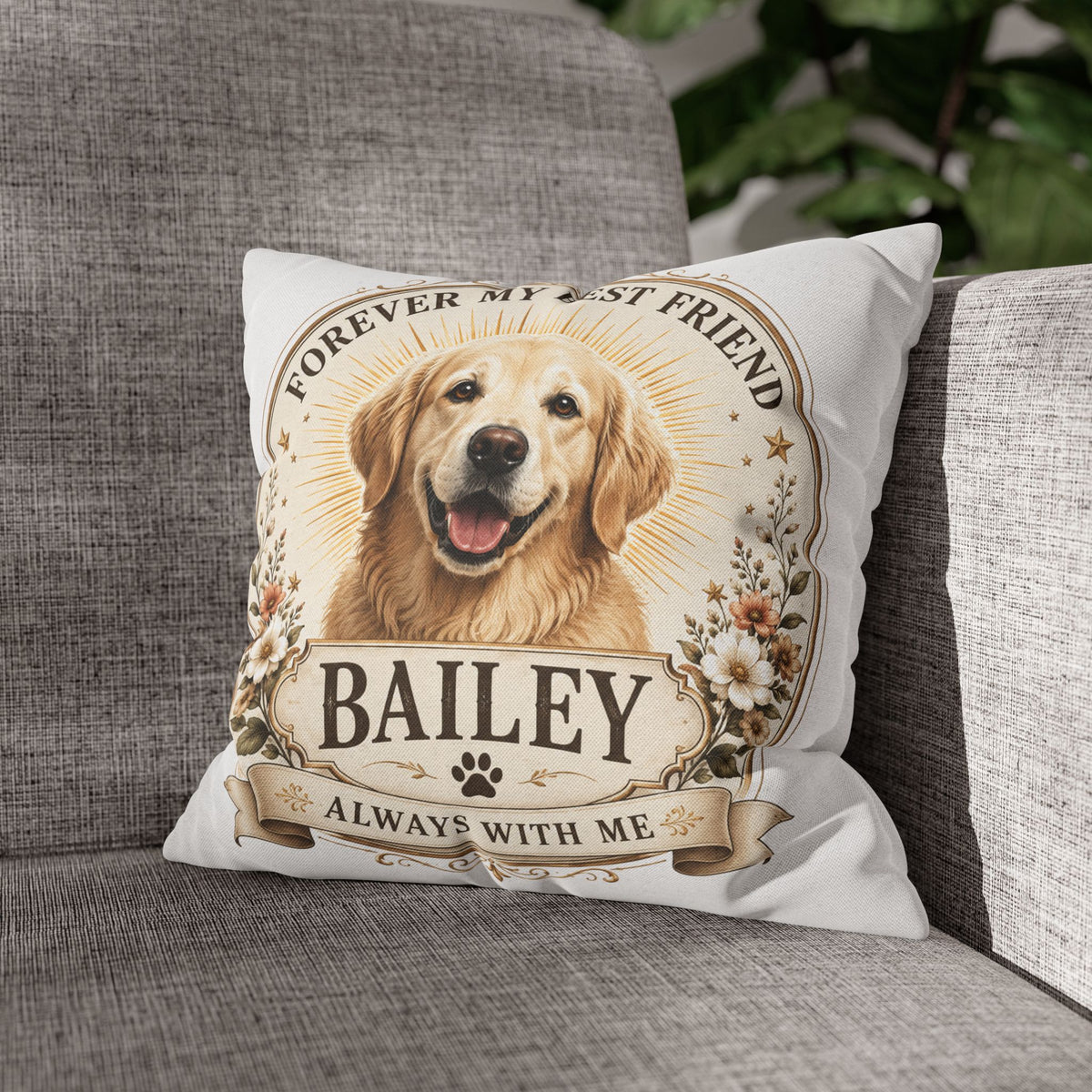 Personalized Dog Pillowcase Milo Bailey Dog Dad Mom - "Forever My Best Friend" Golden Retriever Tribute