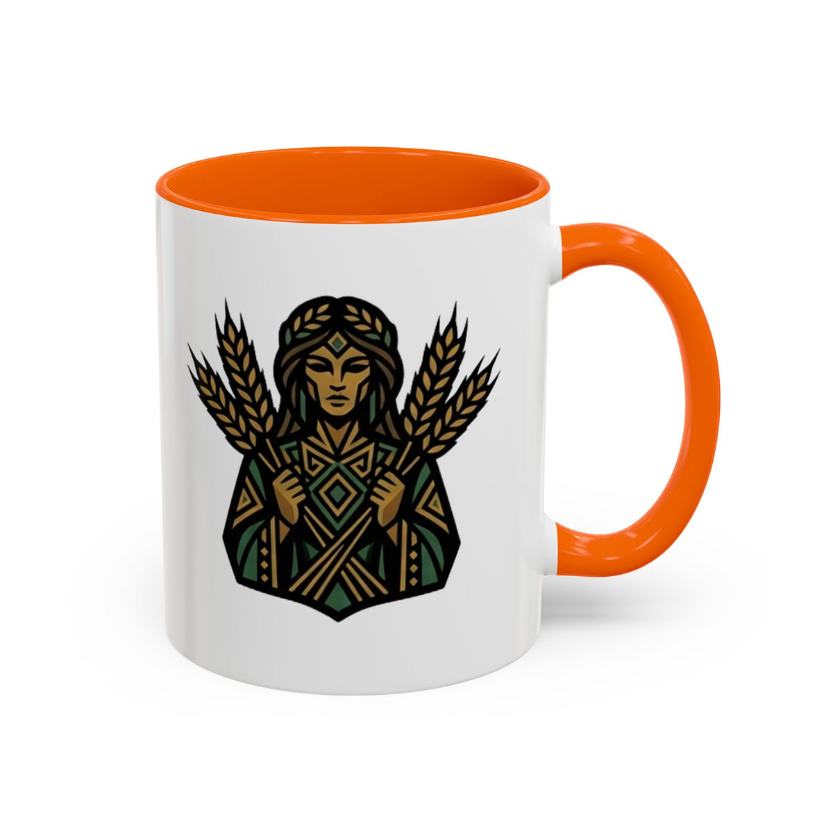 Virgo Zodiac Harvest Goddess Accent Coffee Mug — Rustic Wheat & Earthy Green Tribal Design