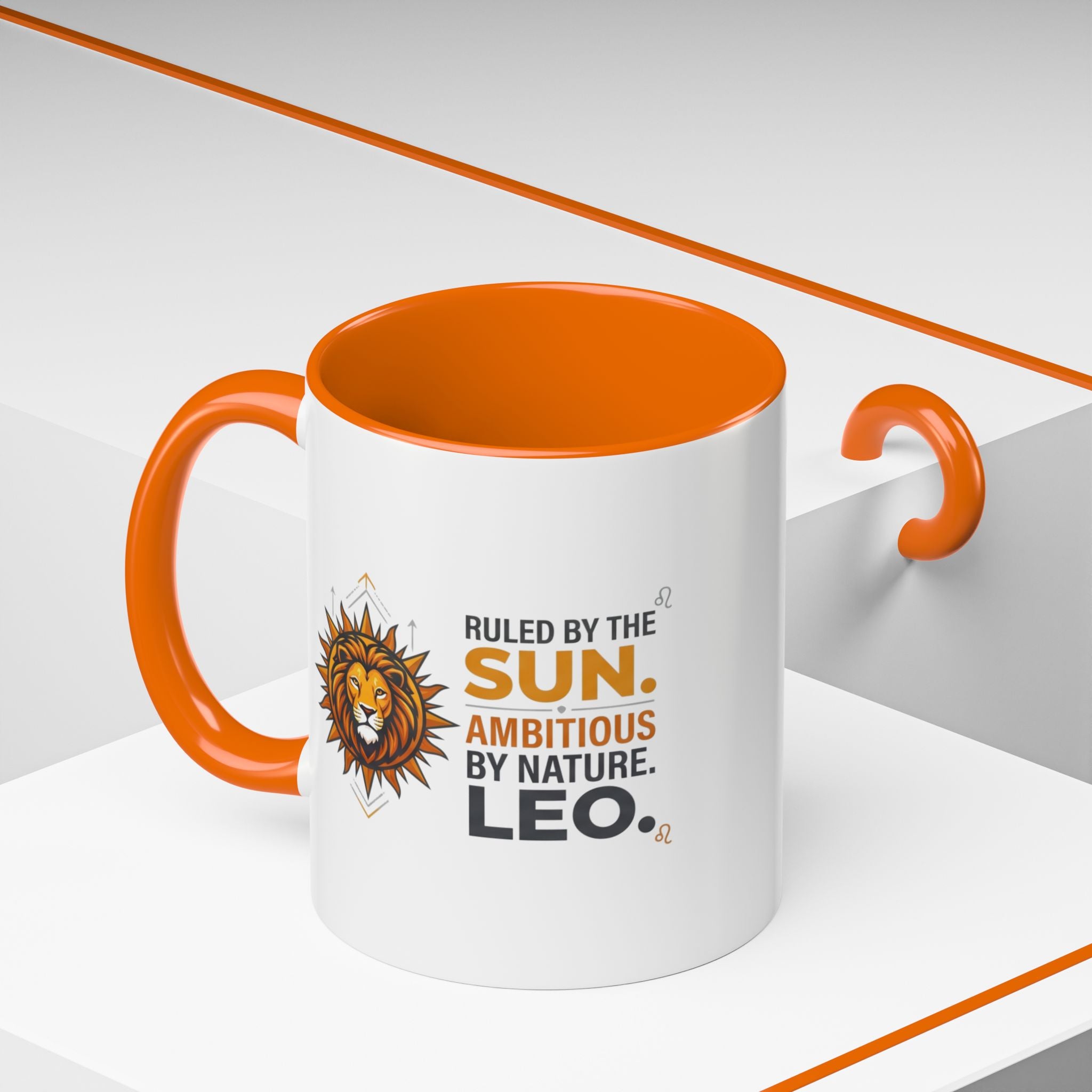 Leo Zodiac Coffee Mug — "Ruled by the Sun. Ambitious by Nature. LEO." Accent Ceramic Mug