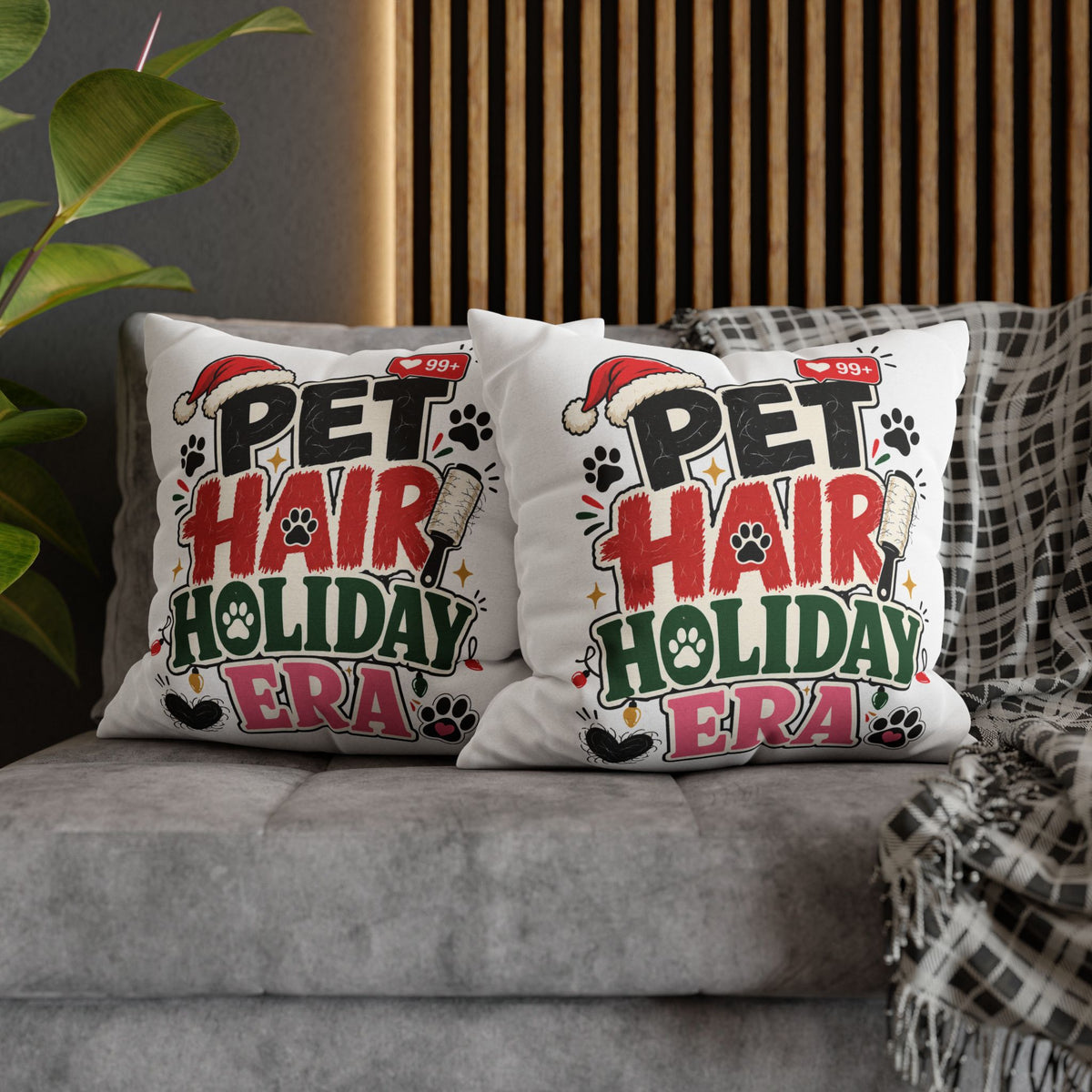Pet Hair Holiday Pillowcase  Modern Day Christmas — Cute Christmas Pet Lover Decor