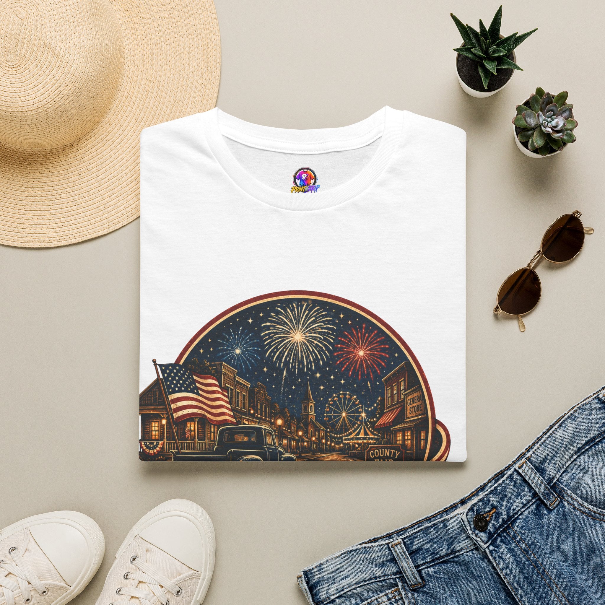 Small Town Big Freedom T-Shirt — Patriotic 4th of July Fireworks Tee