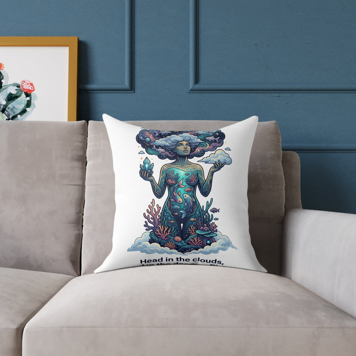 Pisces Zodiac Head In The Clouds Square Poly Canvas Pillow