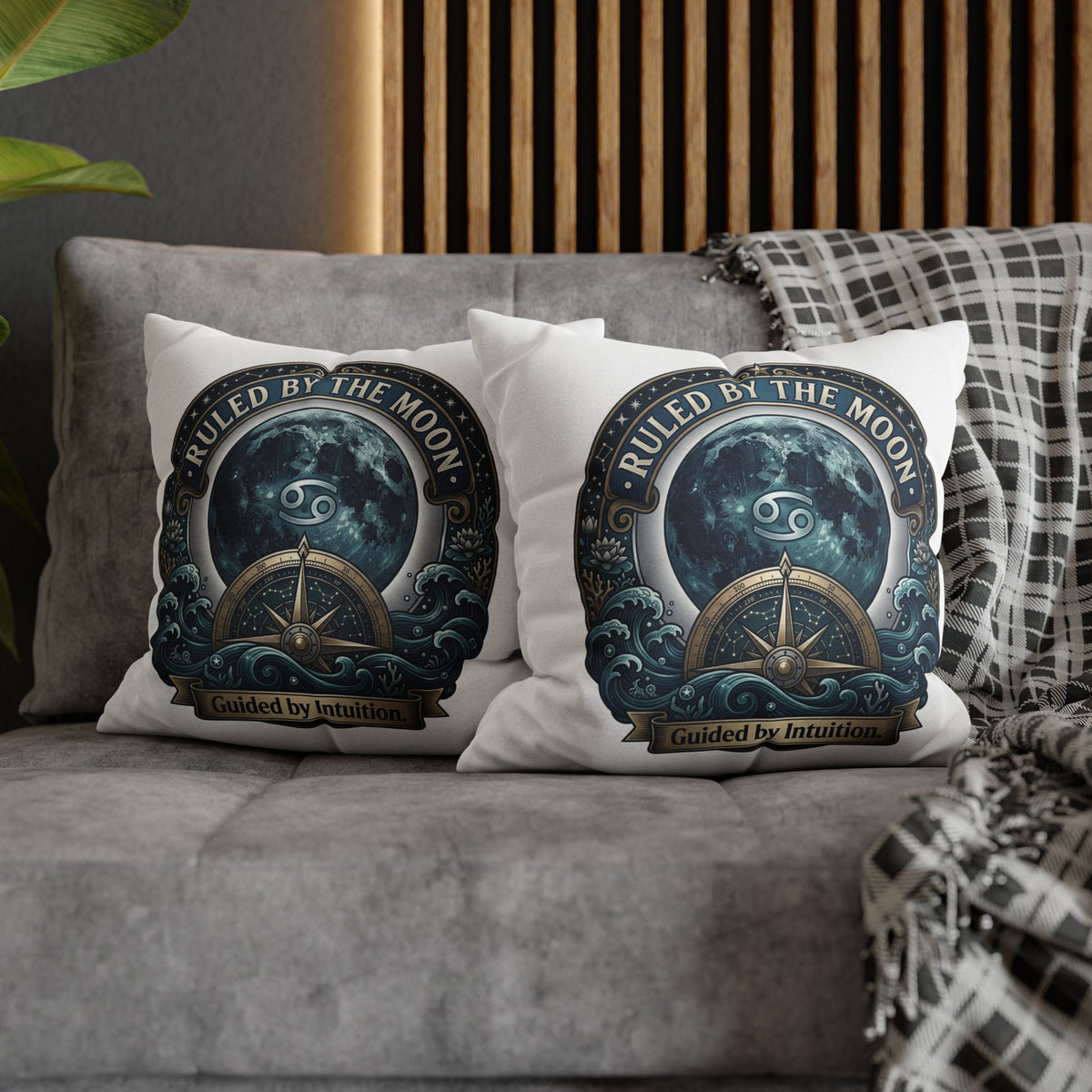 Ruled by the Moon Cancer Zodiac Pillowcase — 'Guided by Intuition' Decorative Throw Pillow Cover