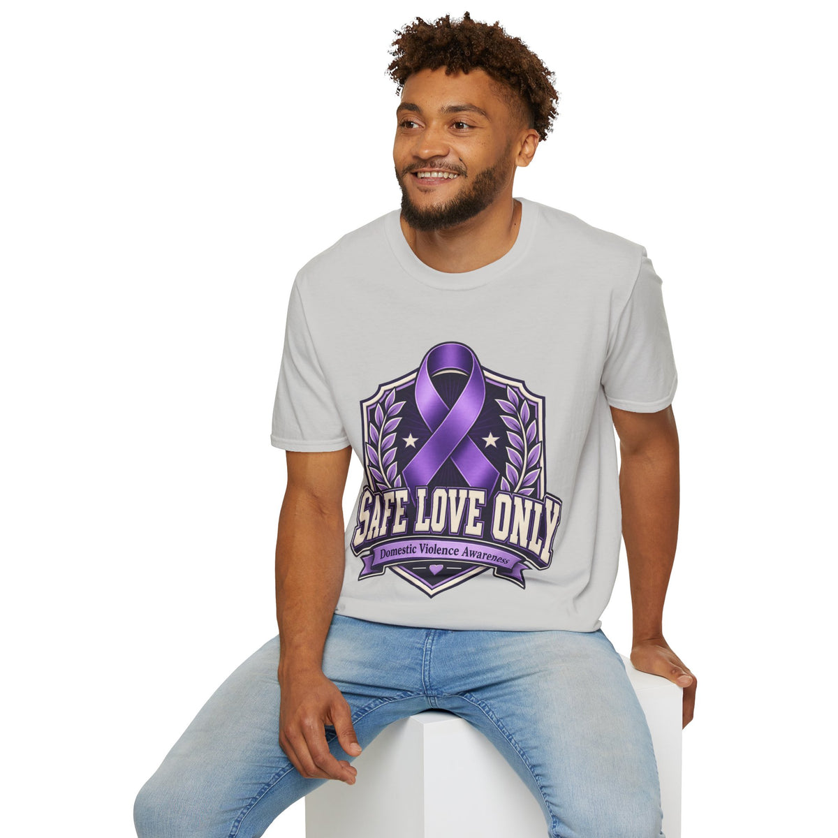 Domestic Violence Awareness T-Shirt — "Safe Love Only" Purple Ribbon Tee
