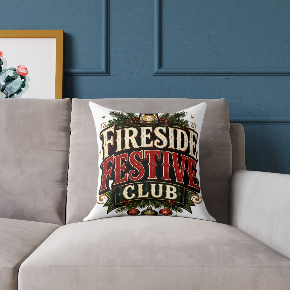 Christmas Fireside Festive Club Pillow — Holiday Christmas Decorative Throw Pillow