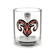 Aries Ram Head Glass Mug — Bold Tribal Aries Coffee Cup (10 oz)