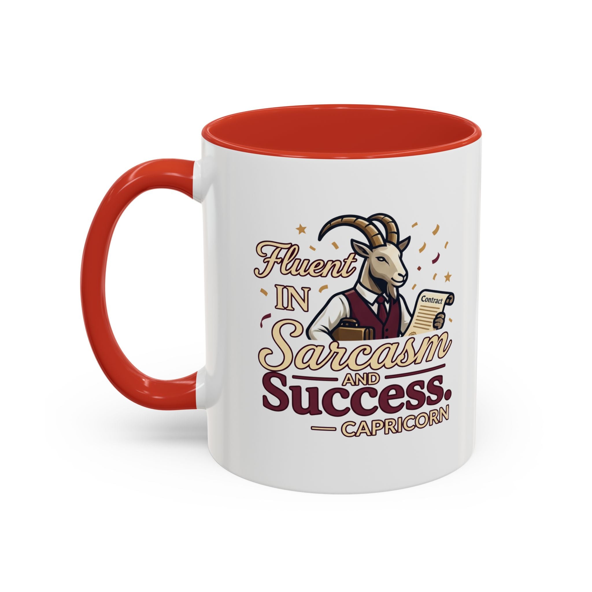 Capricorn Coffee Mug — "Fluent in Sarcasm and Success" Accent Mug