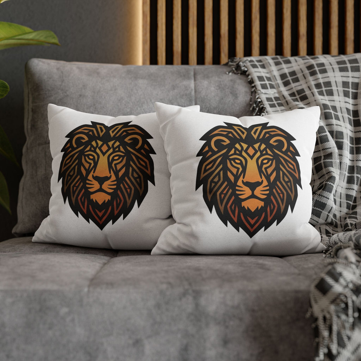 Leo Lion Head Decorative Pillowcase — Geometric Tribal Lion Throw Pillow Cover