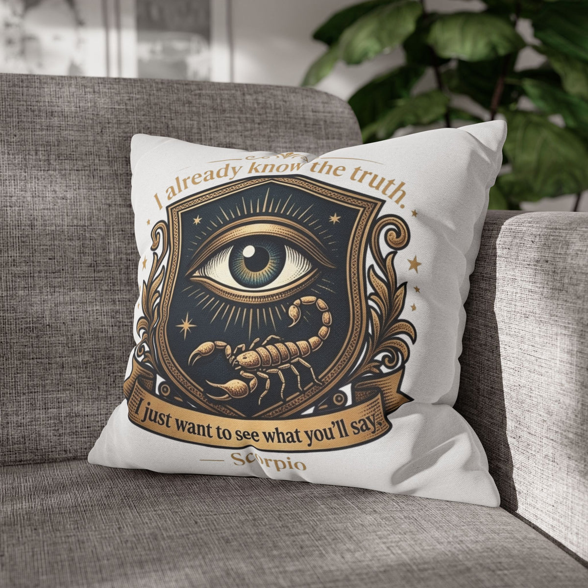 Scorpio Decorative Pillowcase — "I Already Know the Truth" Astrological Eye Design