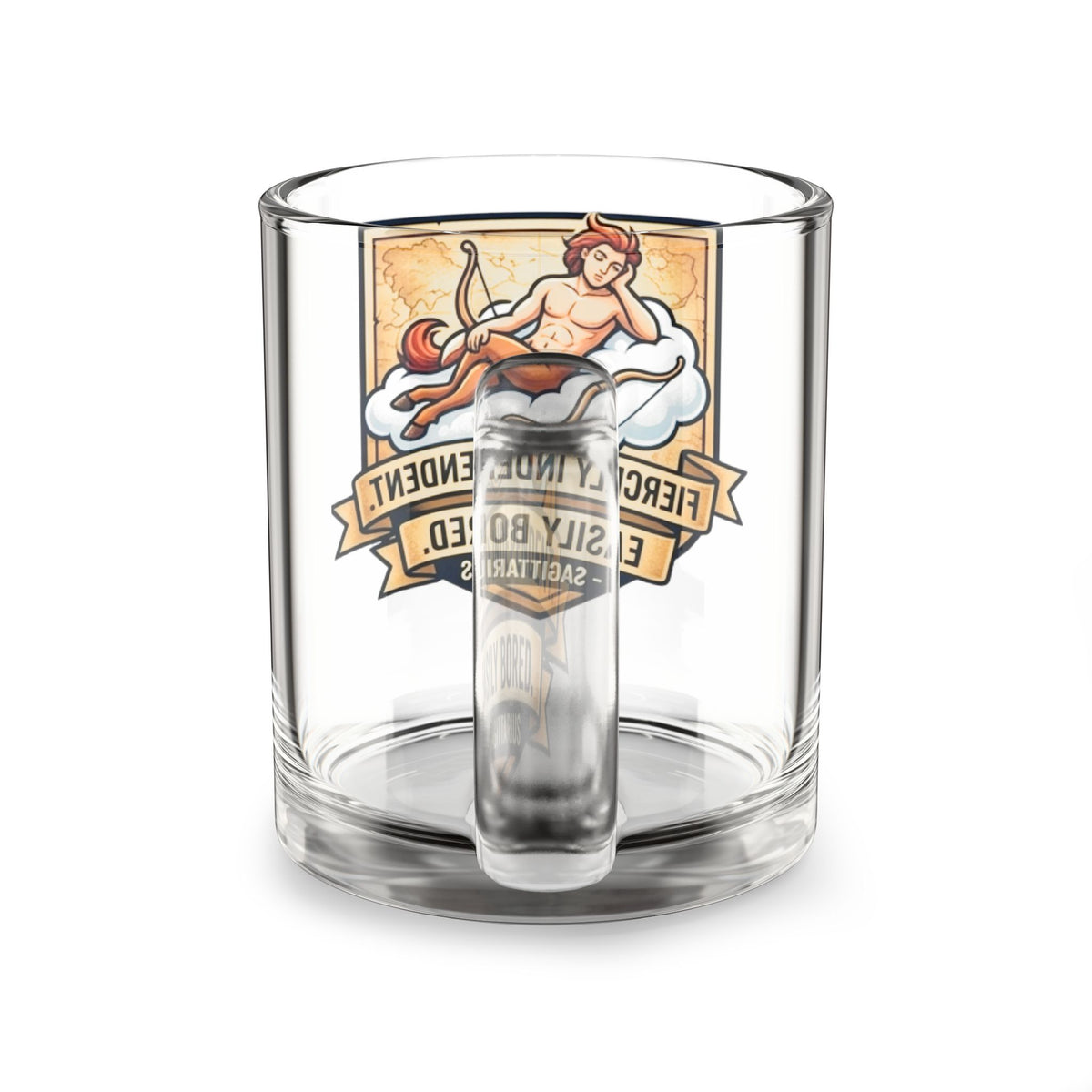 Sagittarius Glass Mug — "Fiercely Independent, Easily Bored" 10oz Zodiac Coffee Cup