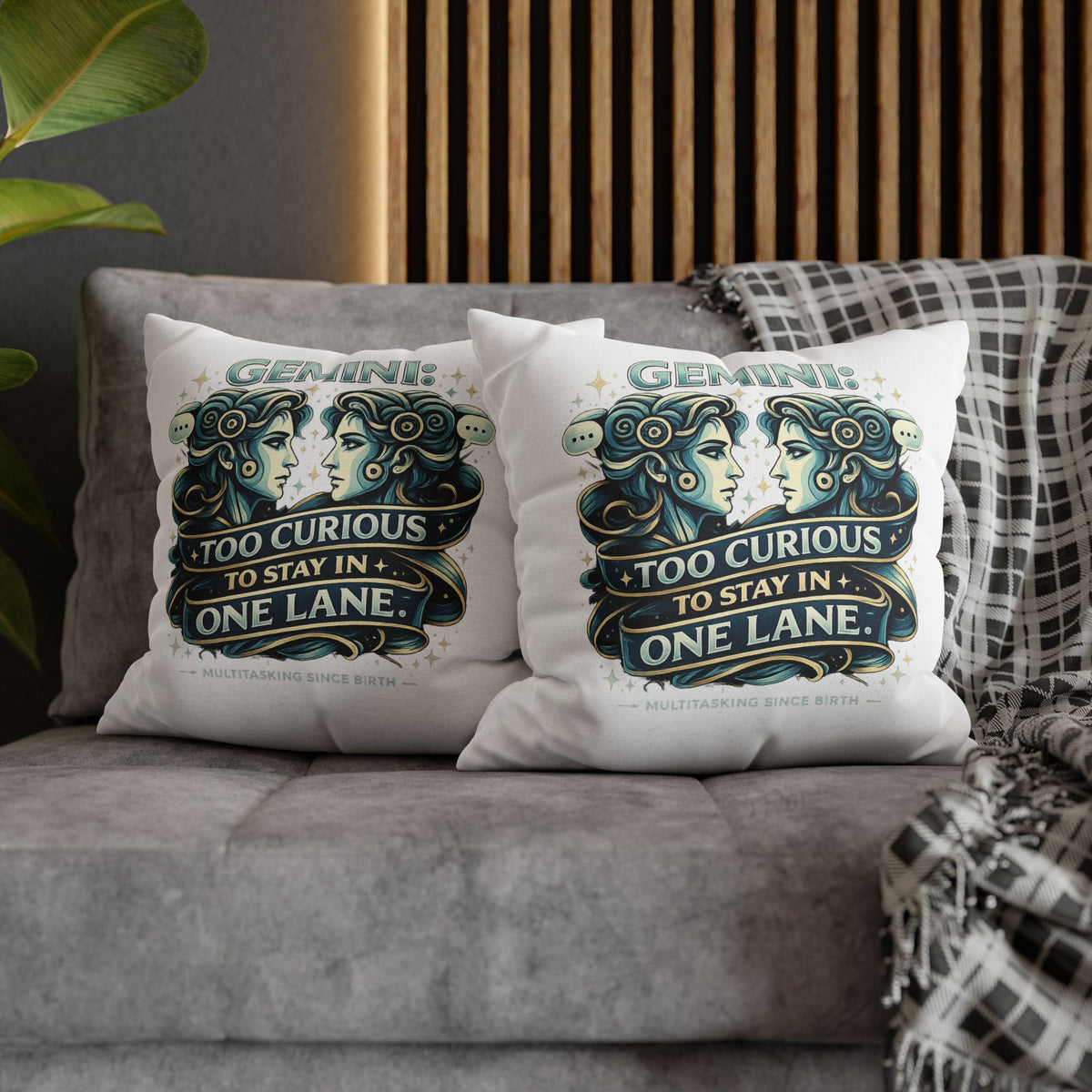 Gemini Pillowcase — “Too Curious to Stay in One Lane” Zodiac Decorative Pillow
