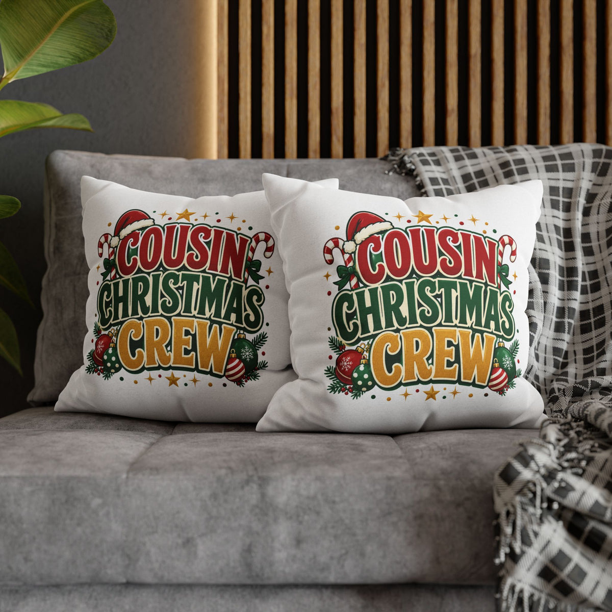 Cousin Christmas Crew Pillow Cover — Festive Holiday Decorative Throw Pillowcase