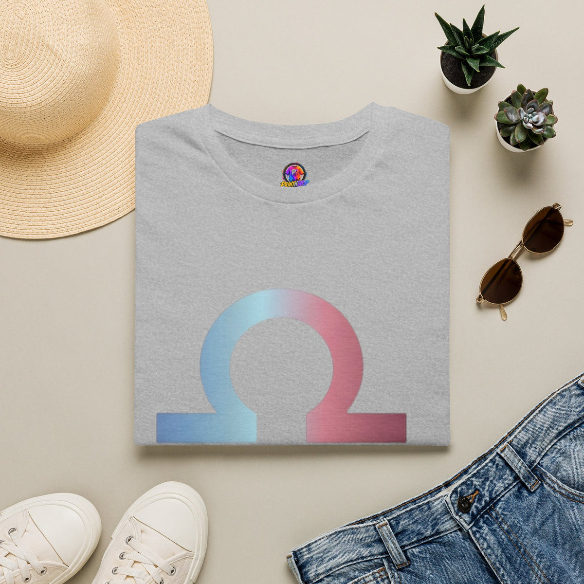 Libra Zodiac Omega Symbol T‑Shirt — Pastel Gradient Drip Graphic Shirt