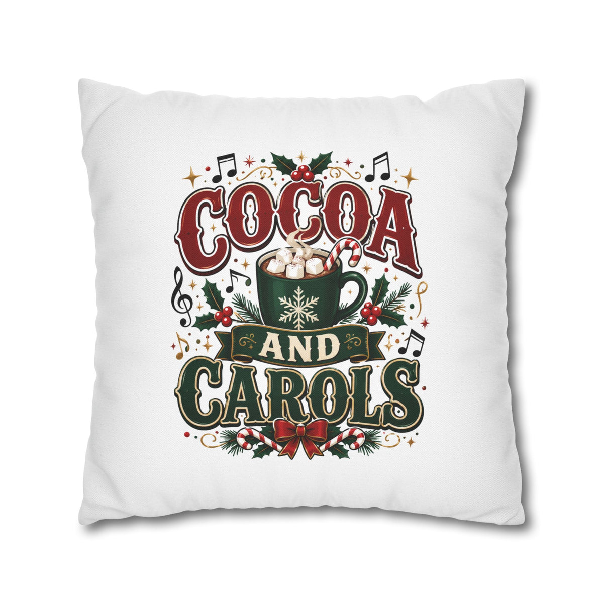 Christmas Cocoa and Carols Holiday Pillowcase - Festive Hot Chocolate Christmas Decor