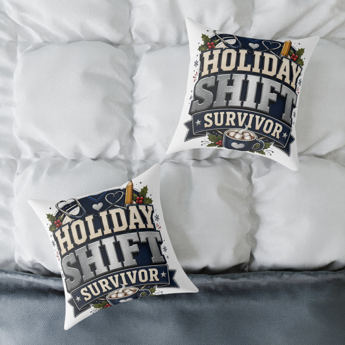 Modern Day Christmas Holiday Shift Survivor Square Poly Canvas Pillow