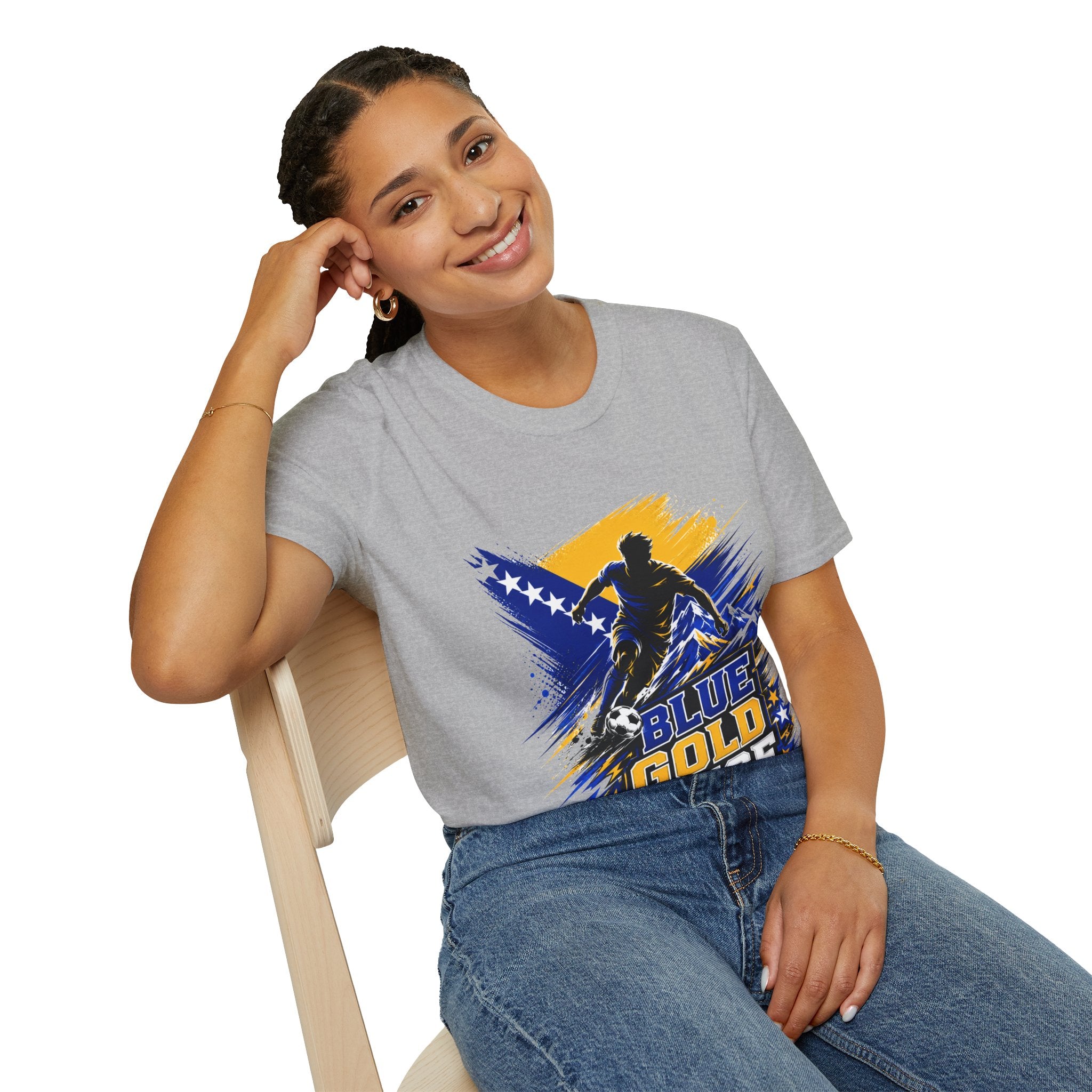 Bosnia Football T‑Shirt - "Blue Gold Rise" Soccer Graphic Tee