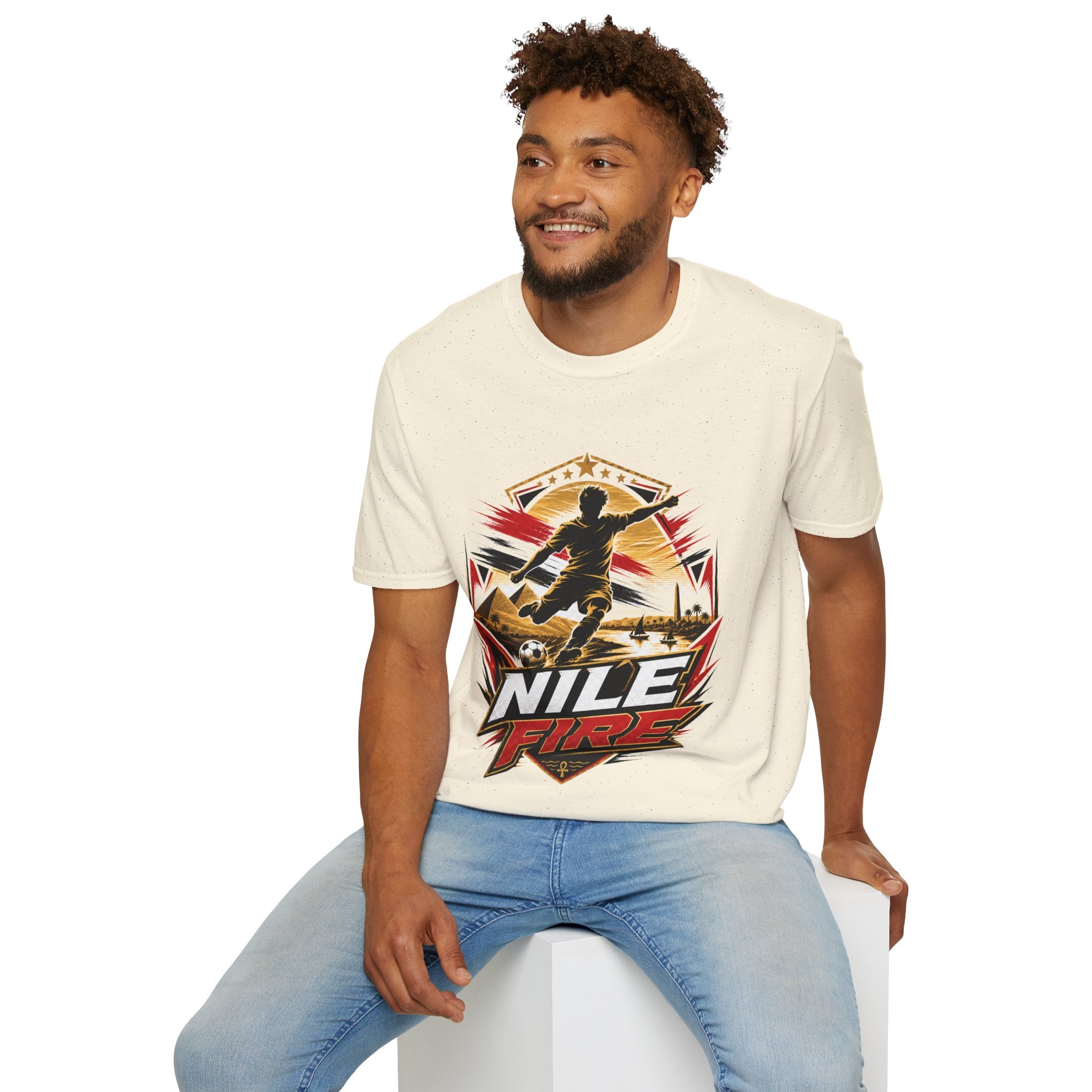 Egypt Soccer Player Nile Fire Graphic T-Shirt — Retro Athletic Team Tee