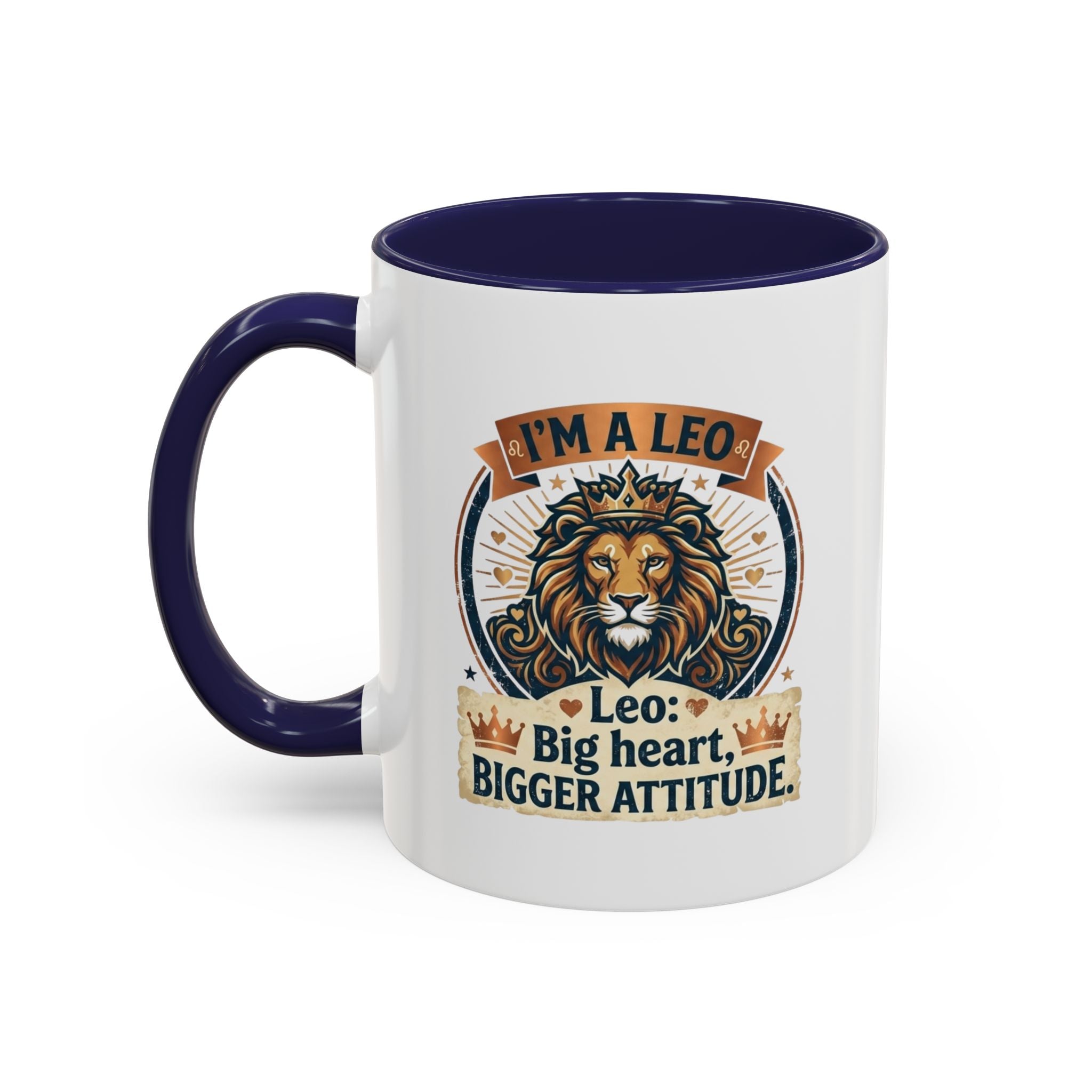 Leo Coffee Mug — "I'm a Leo: Big Heart, Bigger Attitude" Zodiac Accent Mug (11/15oz)
