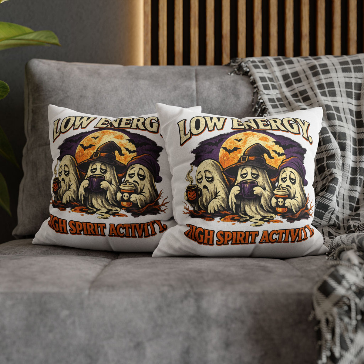 Halloween Pillowcase - "Low Energy, High Spirit Activity" Decorative Throw Pillow