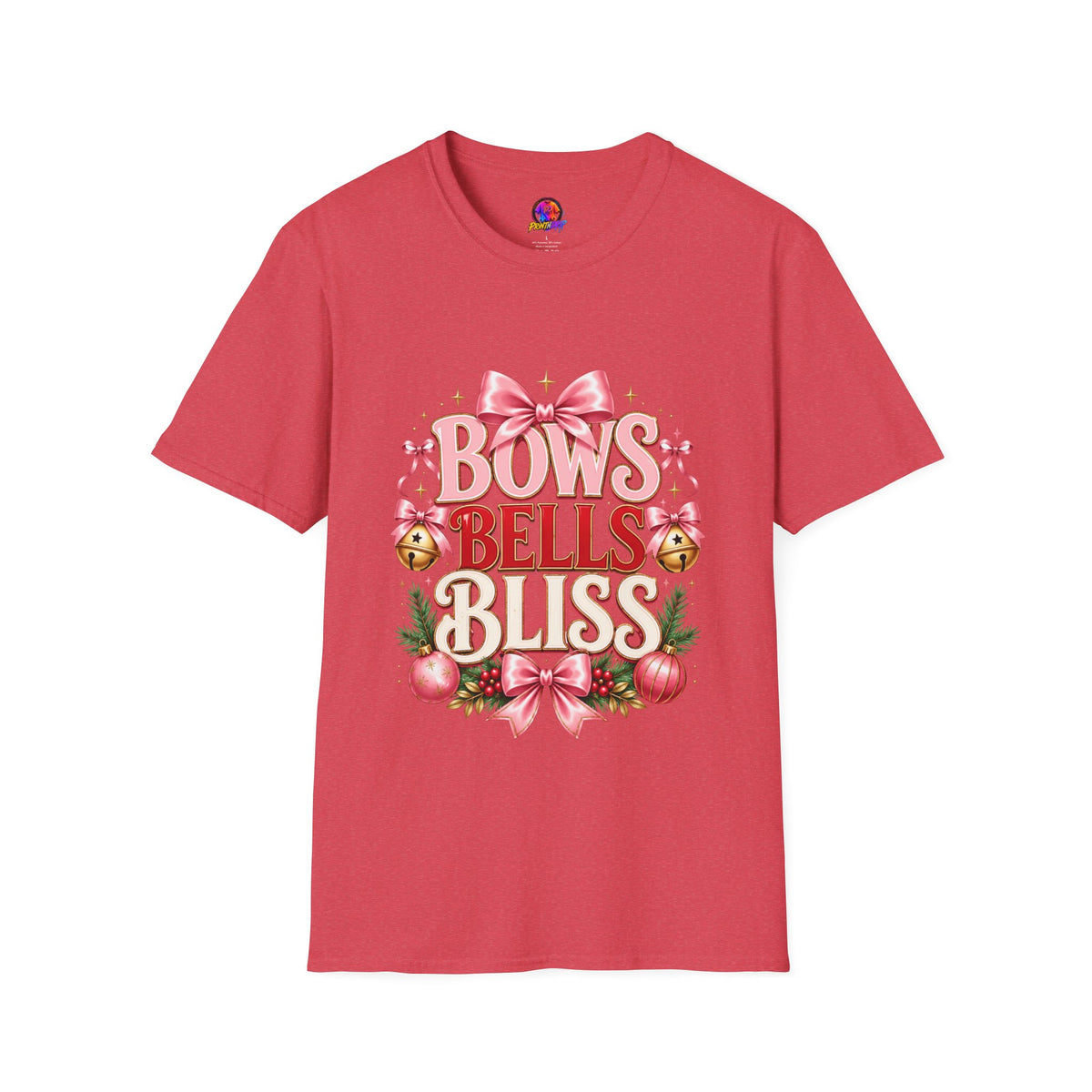 T-Shirt — "Bows Bells Bliss" Pink Holiday Graphic Tee