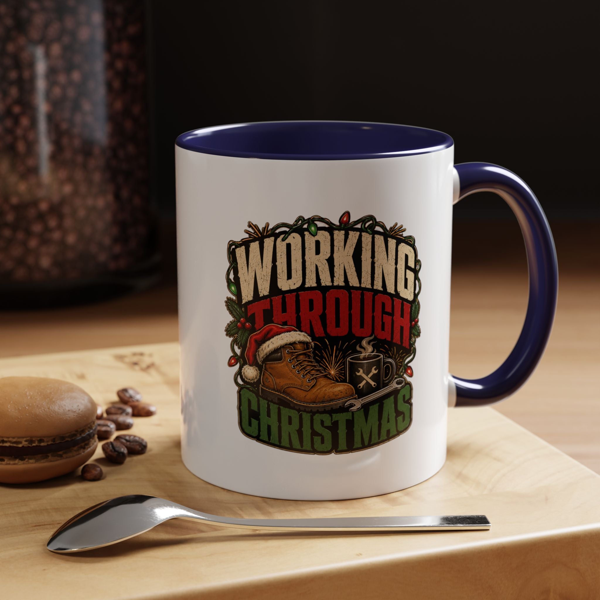 Modern Day Christmas Working Through Christmas Coffee Mug — Funny Holiday Work & Overtime Gift