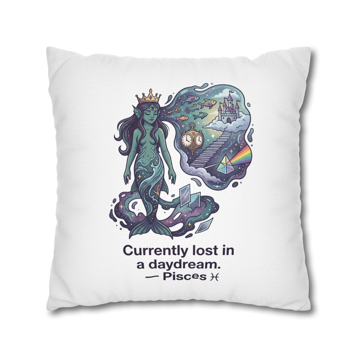 Pisces Mermaid Pillowcase — "Currently Lost in a Daydream" Decorative Throw Pillow