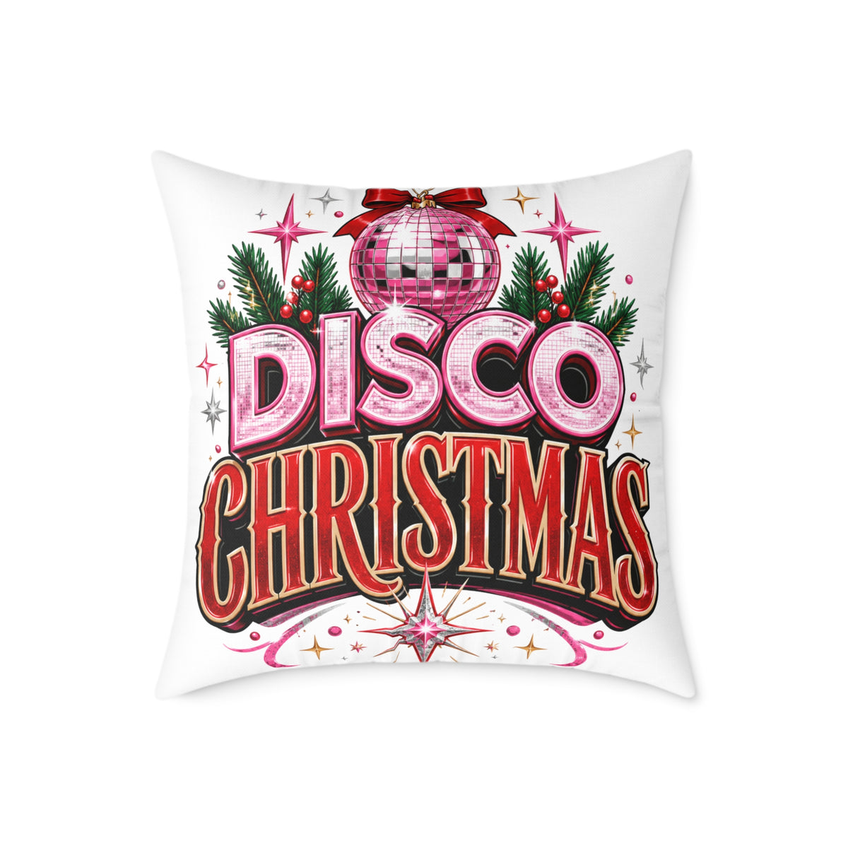 Disco Christmas Throw Pillow – Retro Holiday Disco Ball Decorative Cushion