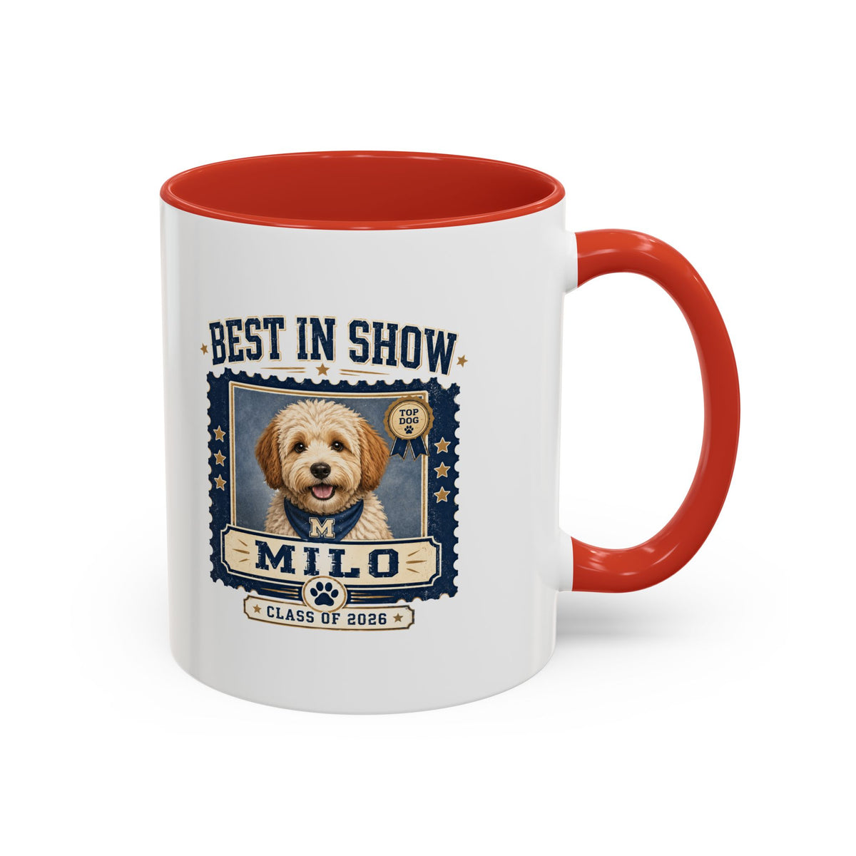 Milo Bailey Dog Dad Mom Best in Show Personalized Dog Photo Coffee Mug — 'Milo' Class of 2020 Accent Mug