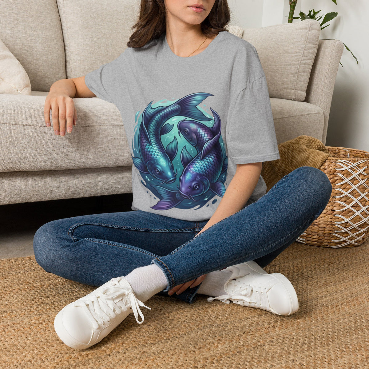Koi Fish Circle T-Shirt — Artistic Yin Yang Aquatic Tee