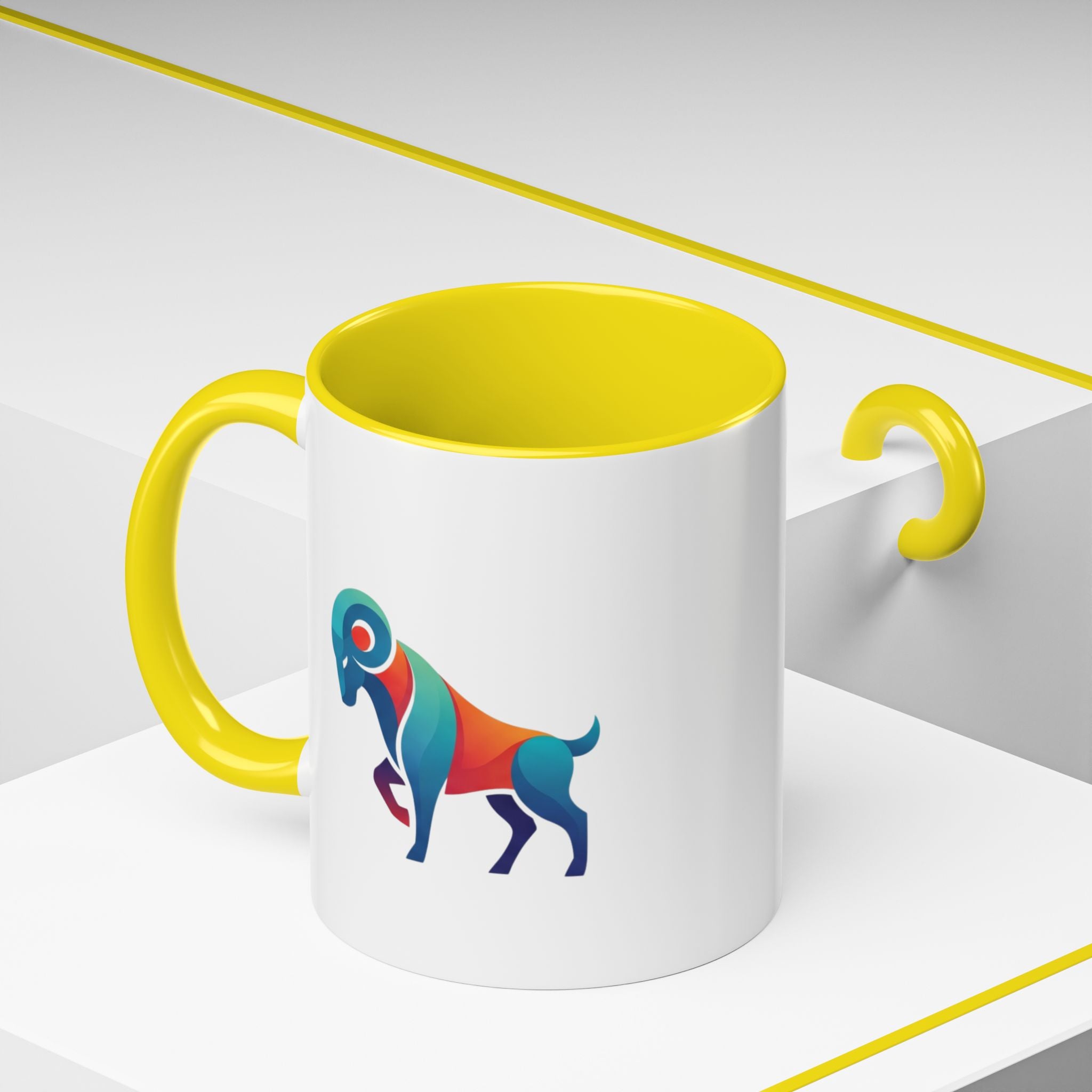 Colorful Ram Accent Coffee Mug — Geometric Zodiac Aries Design