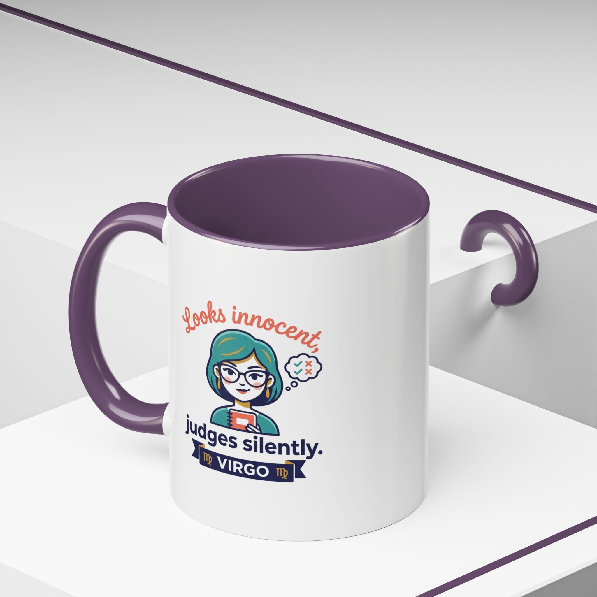 Virgo Accent Coffee Mug - "Looks Innocent, Judges Silently" Zodiac Astrology Gift