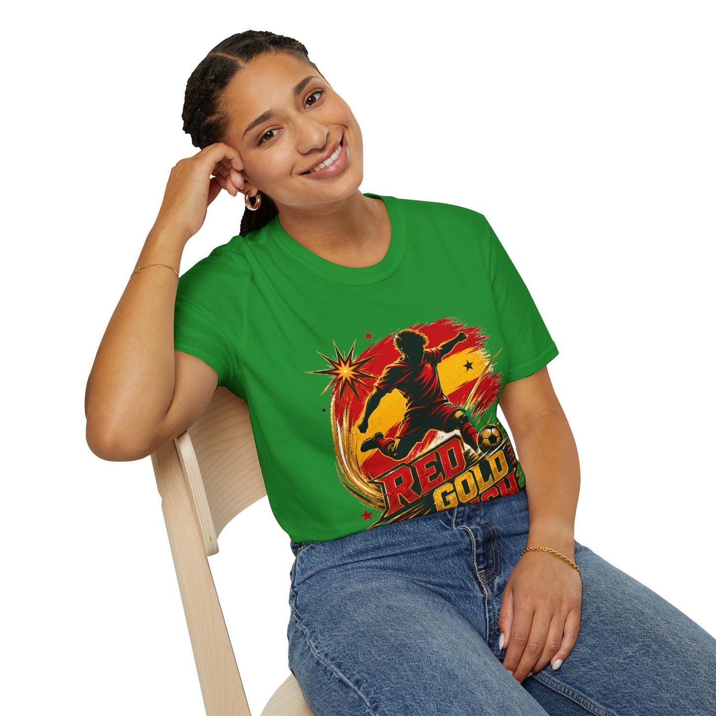 Spain Red & Gold Rush Soccer T-Shirt — Retro Soccer Player Graphic